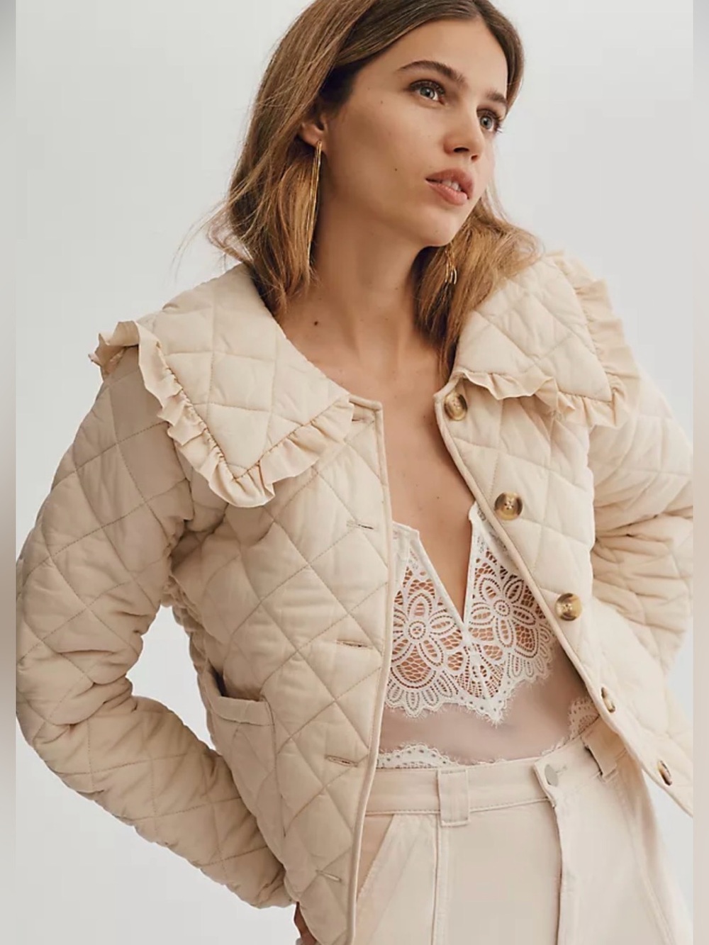 MABLE Quilted Ruffle Collar Jacket